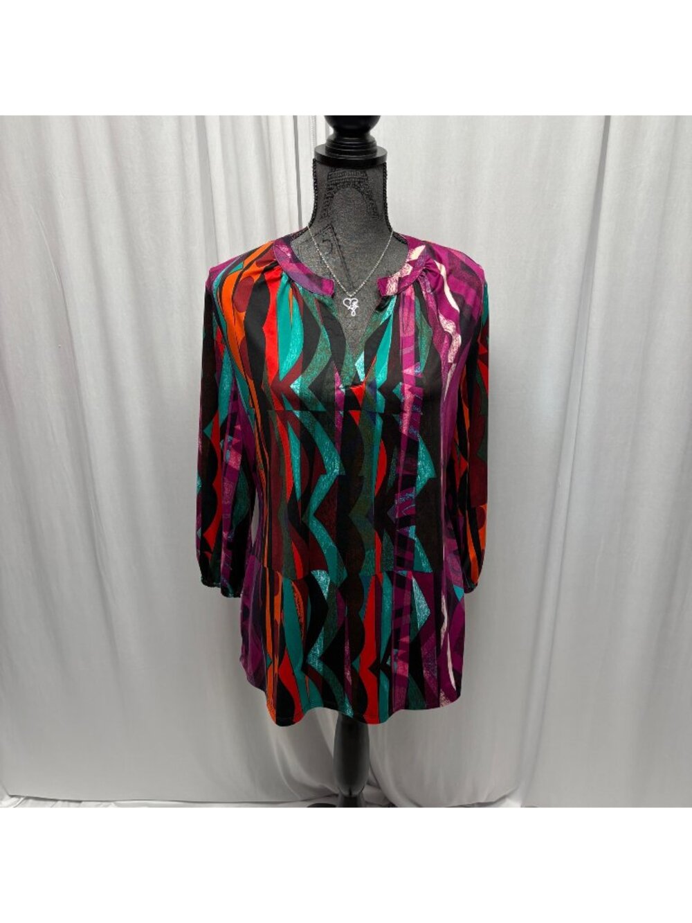 New Directions Colorful Top Womens Size Large Stretchy Tunic Artsy Abstract